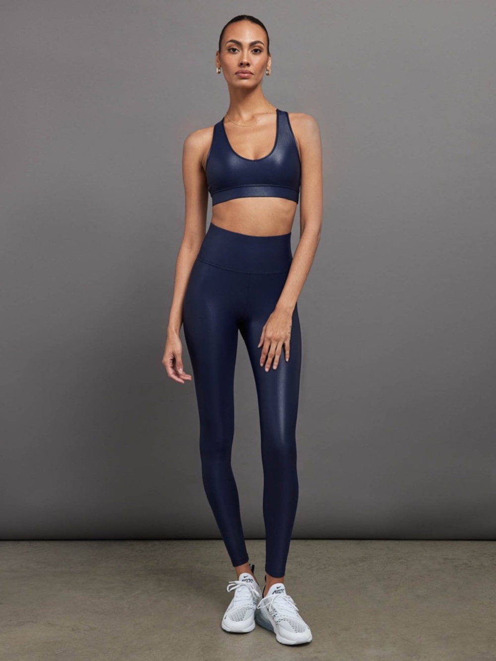 CARBON 38 $118 High Rise Leggings Navy Blue Faux Leather Takara Shine Size XS